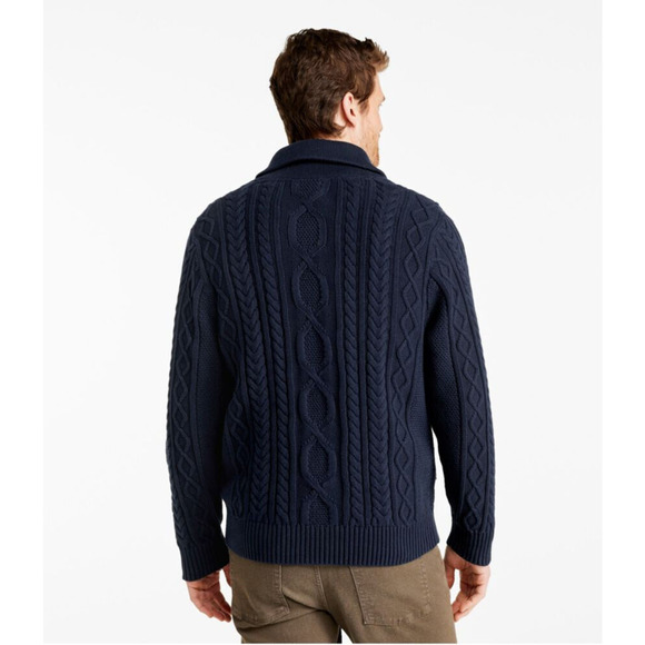 LL Bean Men's Bean's Heritage Soft Cotton Fisherman Sweater Full-Zip Navy XL - Picture 4 of 12